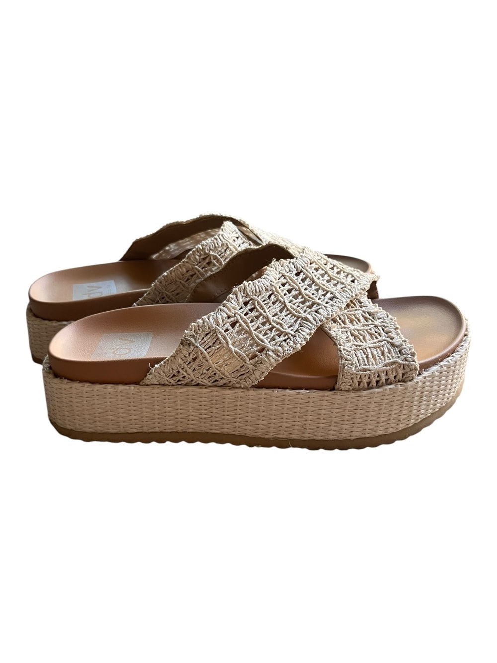 DV by Dolce Vita Beige Woven Platform Slide Sandals